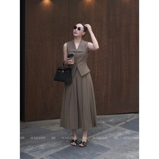 Blazer & Áo Gile & Quần bấu ly nửa & Chân váy xếp ly màu nâu HAGOO [B617- A615 - CV619 - Q585]