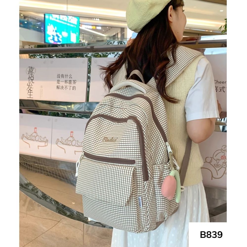 Balo đi học nữ caro style nữ sinh hàn quốc dễ thương nhiều ngăn sức chứa lớn B839 gagastore