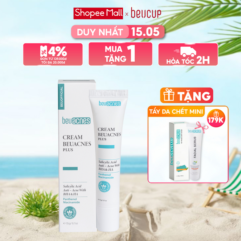 Ảnh [Độc quyền live] Kem giảm mụn nhanh 24h BEUACNES PLUS mụn trứng cá, chiết xuất rau má, hỗ trợ mờ thâm mụn 15g 2
