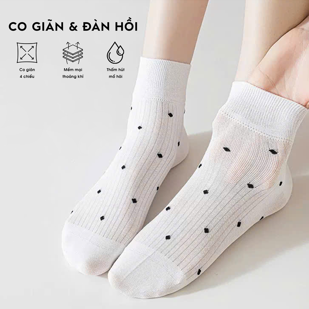 Tất vớ nữ set 5 đôi cổ ngắn phong cách tiểu thư nữ tính, chất liệu mềm mịn thoáng khí - Ekiu Shop