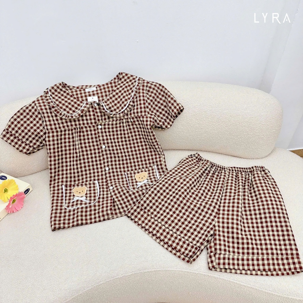 Ảnh LYRA - Bộ đồ ngủ nữ ngắn tay kẻ caro cổ sen túi gấu, Set đũi hè pijama nhiều màu thoáng mát mặc ở nhà - LWNSE015 2