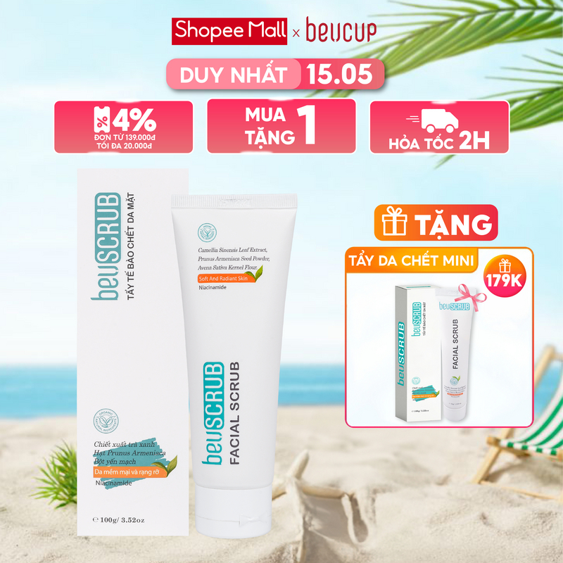 Ảnh Tẩy tế bào chết mặt BEUSCRUB trà xanh, tẩy da chết mặt ,thấm hút dầu thừa , làm sạch da 2
