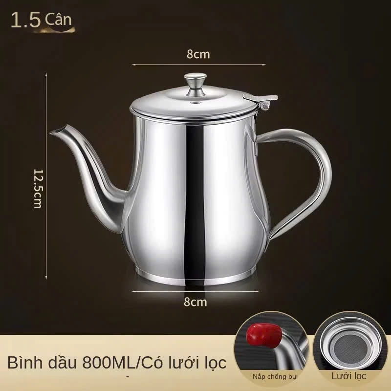 Ấm Lọc Dầu, Bình Lọc Dầu Bằng Thép Không Gỉ 800ml Dự Trữ Dầu Ăn, Có Vòi Rót Và Lưới Lọc Lọc Dầu Thừa Sau Chế Biến DASEP