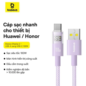 Cáp dữ liệu sạc nhanh Baseus Display 2 USB-A sang Type-C 100W Dây cáp sạc nhanh 1m 2m cho iP 15 16 cáp bọc dù siêu bền
