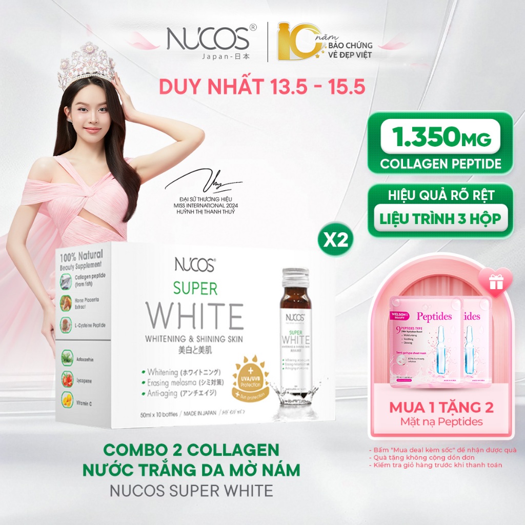 Ảnh TPBVSK Nước Uống Collagen Nucos Super White Hỗ Trợ Dưỡng Trắng Da Mờ Thâm Nám [2hx10cx50ml] 1