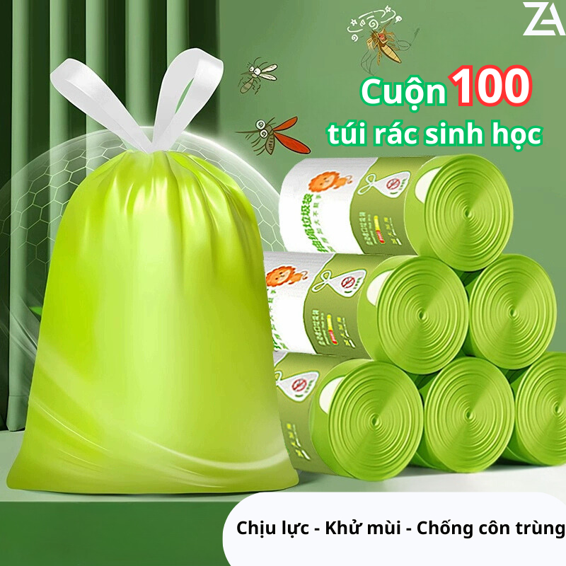 [100 túi/cuộn] Túi Đựng Rác Hương Ngải Cứu, Túi Rác Có Dây Rút Chống ...
