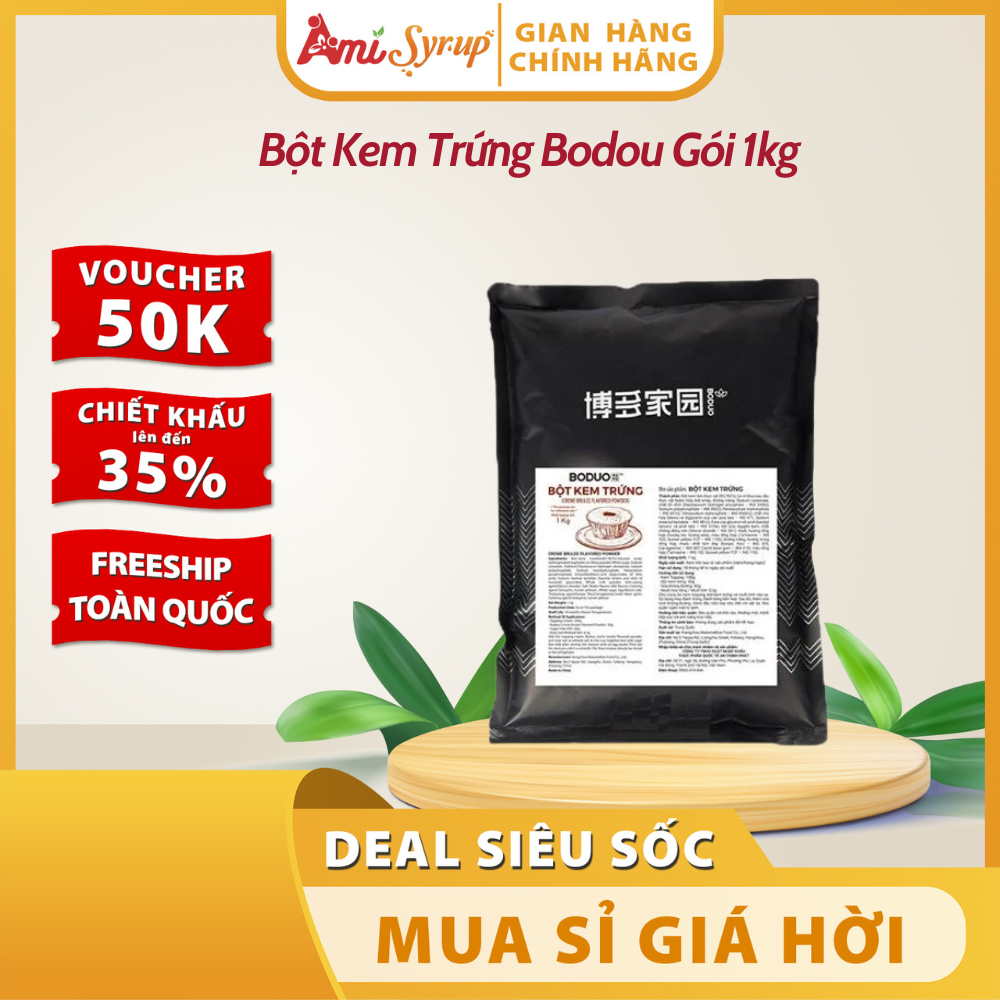 Bột Kem Trứng Bodou Gói 1kg - Nguyên Liệu Pha Chế Kem Trứng Hảo Hạng