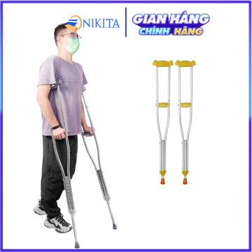 Nạng chống nách NHÔM, thoải mái tăng chỉnh chiều cao, chân đế cao su mềm chống trượt - NIKITA