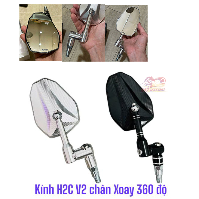 Kính H2C V2 kèm chân Xoay 360 độ gương H2C nhôm CNC gắn nhiều loại xe máy hàng chất lượng giá tốt