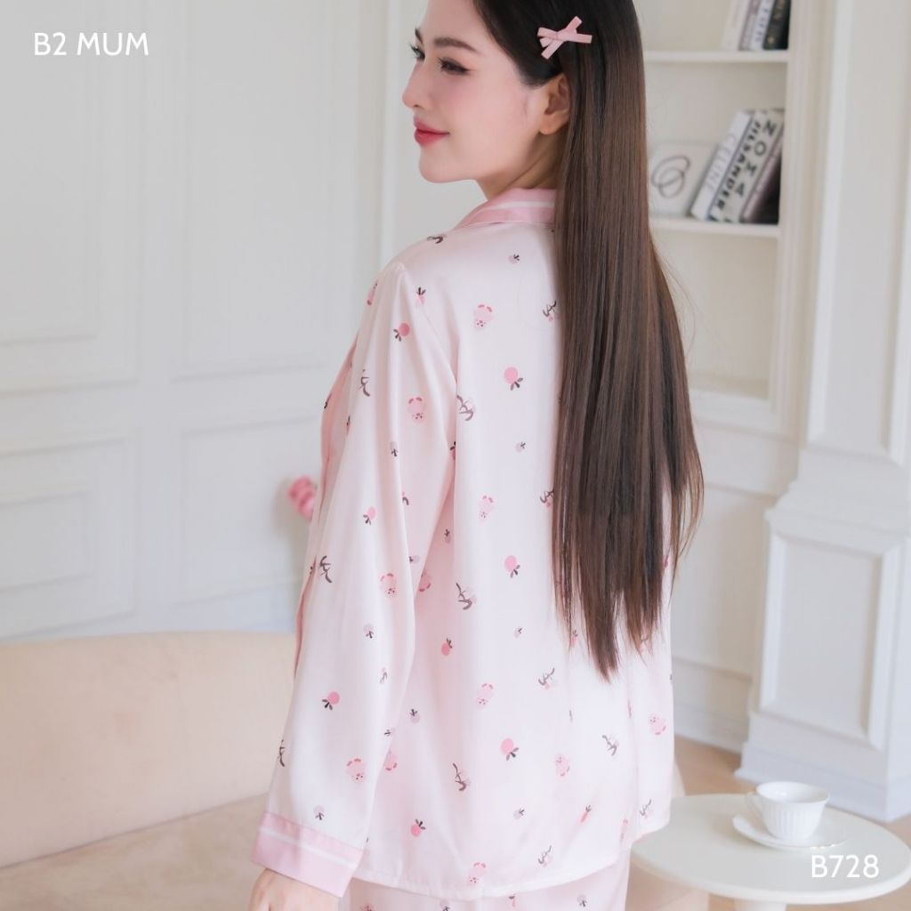 Bộ bầu mặc nhà và sau sinh lụa cao cấp mềm nhẹ mát áo có khóa dọc bé ti quần chun chỉnh - B728 B2MUM