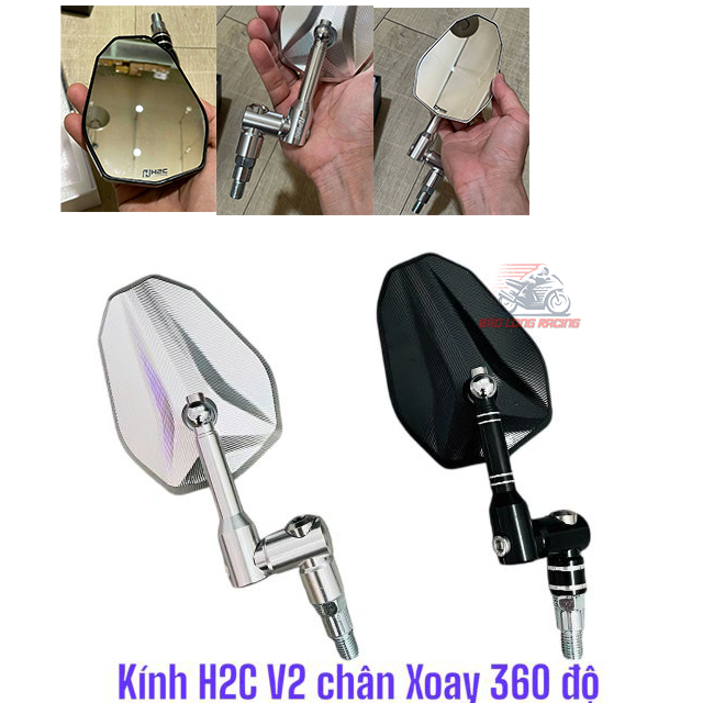 Kính H2C V2 kèm chân Xoay 360 độ gương H2C nhôm CNC gắn nhiều loại xe máy hàng chất lượng giá tốt