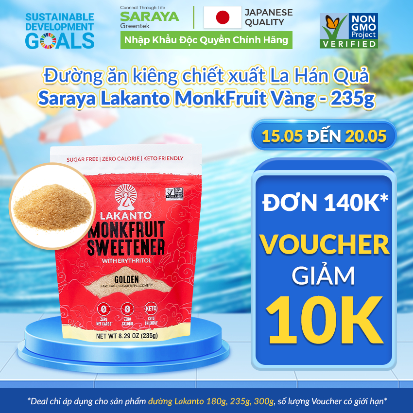Ảnh Đường ăn kiêng La Hán Quả Saraya Lakanto MonkFruit Vàng, 0 Calo, 0 tăng đường huyết, 0 biến đổi gen - 235g 1