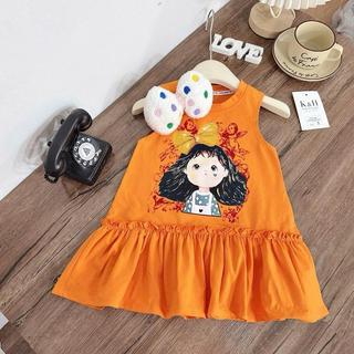D13-Đầm chữ A đính nơ phối bèo dễ thương cho bé gái Size từ 9-32Kg
