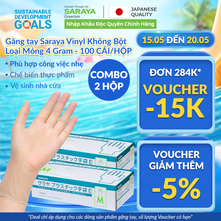 Ảnh Găng tay Saraya Vinyl không bột trong suốt, công việc nhẹ, chế biến thực phẩm 1