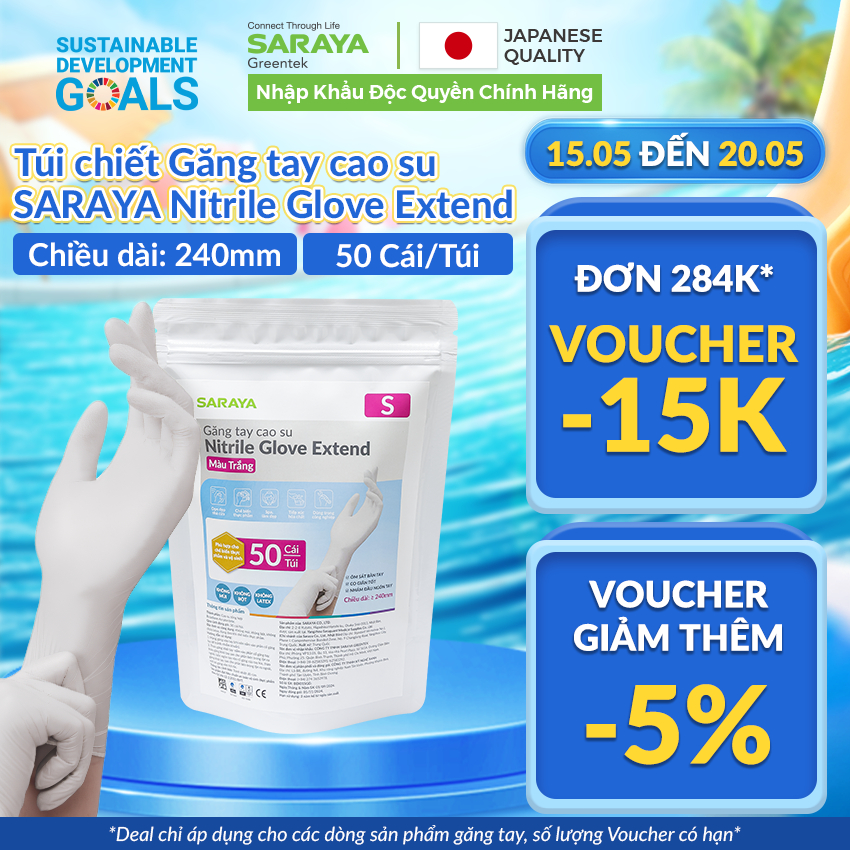 Ảnh Găng tay cao su Saraya Nitrile,dùng trong chế biến thực phẩm, làm đẹp, rửa chén,vệ sinh (Màu Trắng, Màu Xanh, Màu Hồng) 1