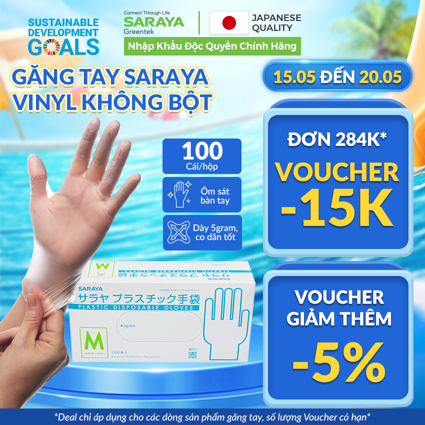 Ảnh Găng tay Saraya Vinyl Không Bột trong suốt loại dày 5gram, dùng chế biến thực phẩm, vệ sinh - 100 cái/hộp 1