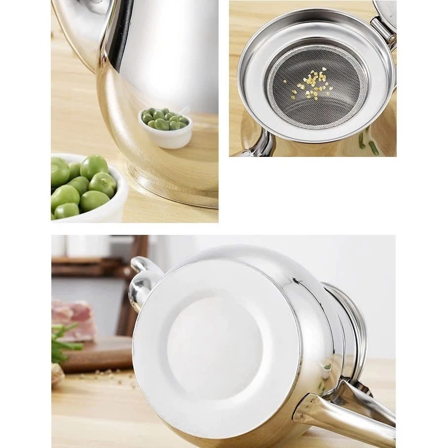 Ấm Lọc Dầu, Bình Lọc Dầu Bằng Thép Không Gỉ 800ml Dự Trữ Dầu Ăn, Có Vòi Rót Và Lưới Lọc Lọc Dầu Thừa Sau Chế Biến DASEP