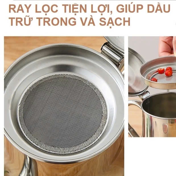 Ấm Lọc Dầu, Bình Lọc Dầu Bằng Thép Không Gỉ 800ml Dự Trữ Dầu Ăn, Có Vòi Rót Và Lưới Lọc Lọc Dầu Thừa Sau Chế Biến DASEP