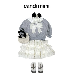 CANDI MIMI Áo nỉ dài tay cổ tròn viền lụa hình nơ cao cấp - Phong cách Hàn Quốc