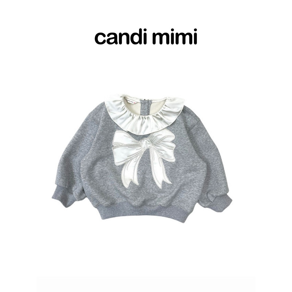 CANDI MIMI Áo nỉ dài tay cổ tròn viền lụa hình nơ cao cấp - Phong cách Hàn Quốc