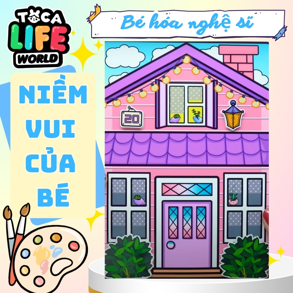 Ngôi nhà bằng giấy Purple House của Toca, Sticker dễ thương cho bé cắt ...