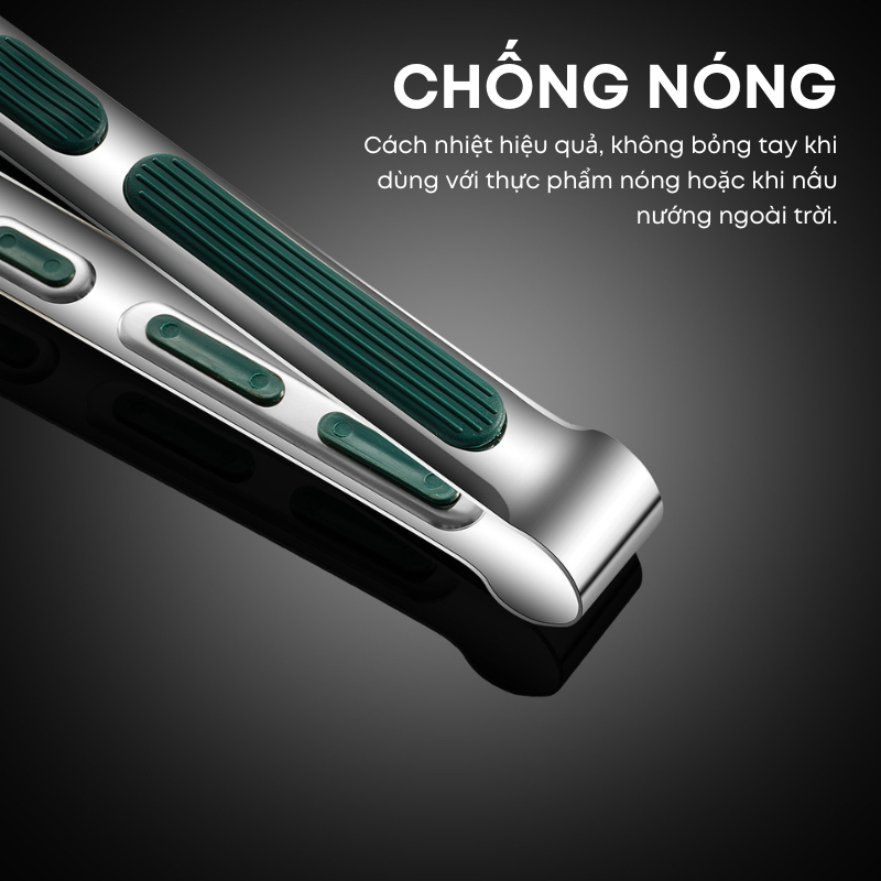 Kẹp Gắp Thức Ăn Inox Cao Cấp 3 Size Tiện Dụng - Đầu Kẹp Tròn 3 Khía Bản To - Tay Cầm Chống Nóng Màu Xanh Bắc Âu| 017