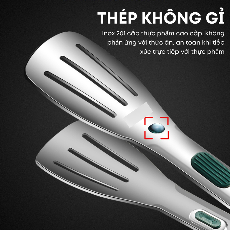 Kẹp Gắp Thức Ăn Inox Cao Cấp 3 Size Tiện Dụng - Đầu Kẹp Tròn 3 Khía Bản To - Tay Cầm Chống Nóng Màu Xanh Bắc Âu| 017