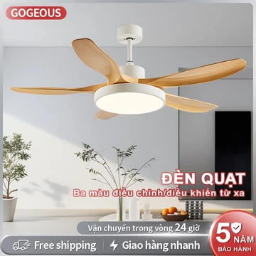 【COD】Quạt Trần phòng khách Gogeous 5 Cánh 6 Cấp Độ Quạt treo điều khiển từ xa quạt trần đèn 3 màu