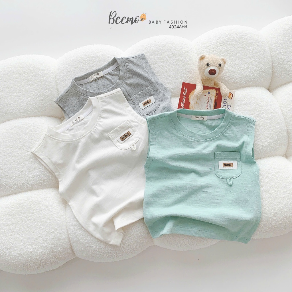 Áo ba lỗ cotton phối túi tag da bé trai, áo cotton xước mềm mát cho bé 4024AHB