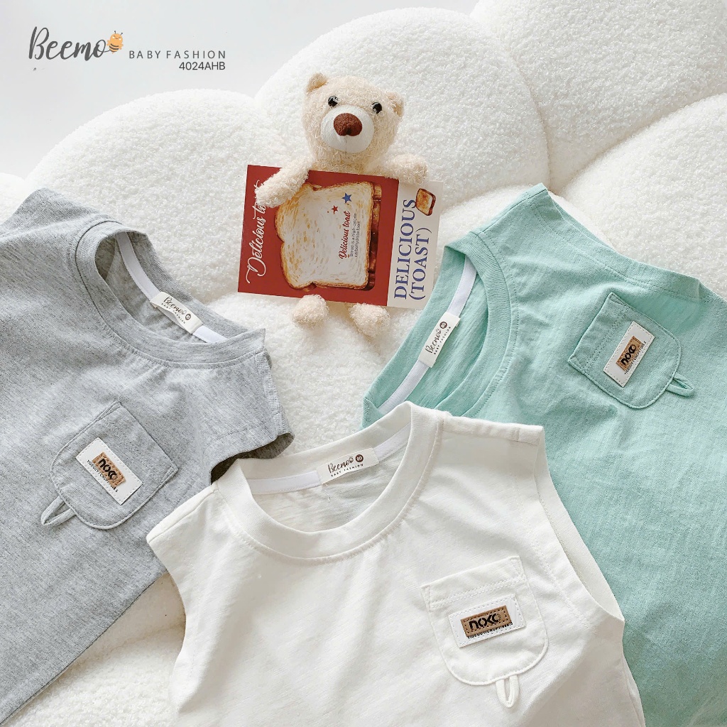 Áo ba lỗ cotton phối túi tag da bé trai, áo cotton xước mềm mát cho bé 4024AHB