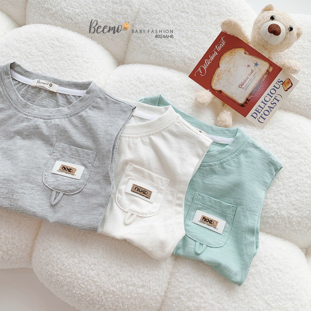 Áo ba lỗ cotton phối túi tag da bé trai, áo cotton xước mềm mát cho bé 4024AHB