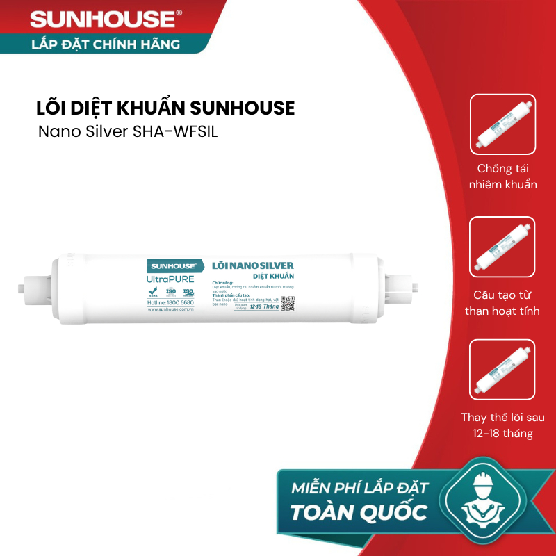 Lõi diệt khuẩn SUNHOUSE Nano Silver SHA-WFSIL - Chống tái nhiễm khuẩn từ môi trường vào nước