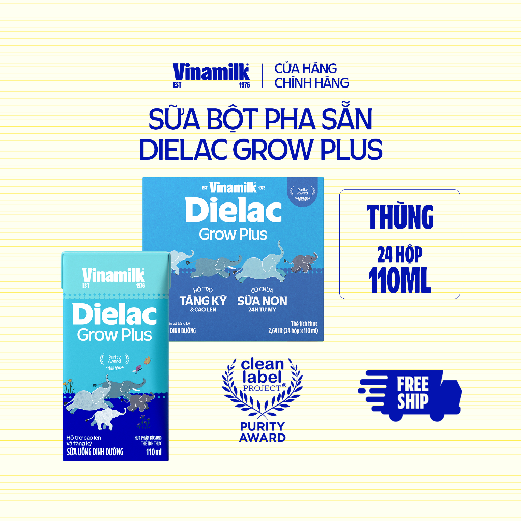 [ĐỘC QUYỀN ONLINE] Thùng 24 hộp Sữa Non Vinamilk Dielac Grow Plus 110ml - (Sữa Uống Dinh Dưỡng)