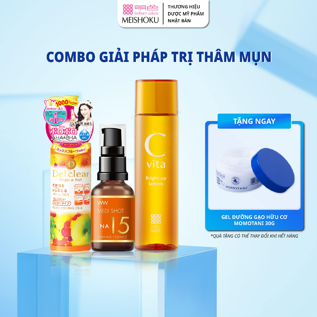 Ảnh Combo Giải Pháp Giảm Thâm Mụn MEISHOKU [Gel Tẩy Tế Bào Chết 180ML + Tinh Chất Niacinamide 15% 30ML] 1