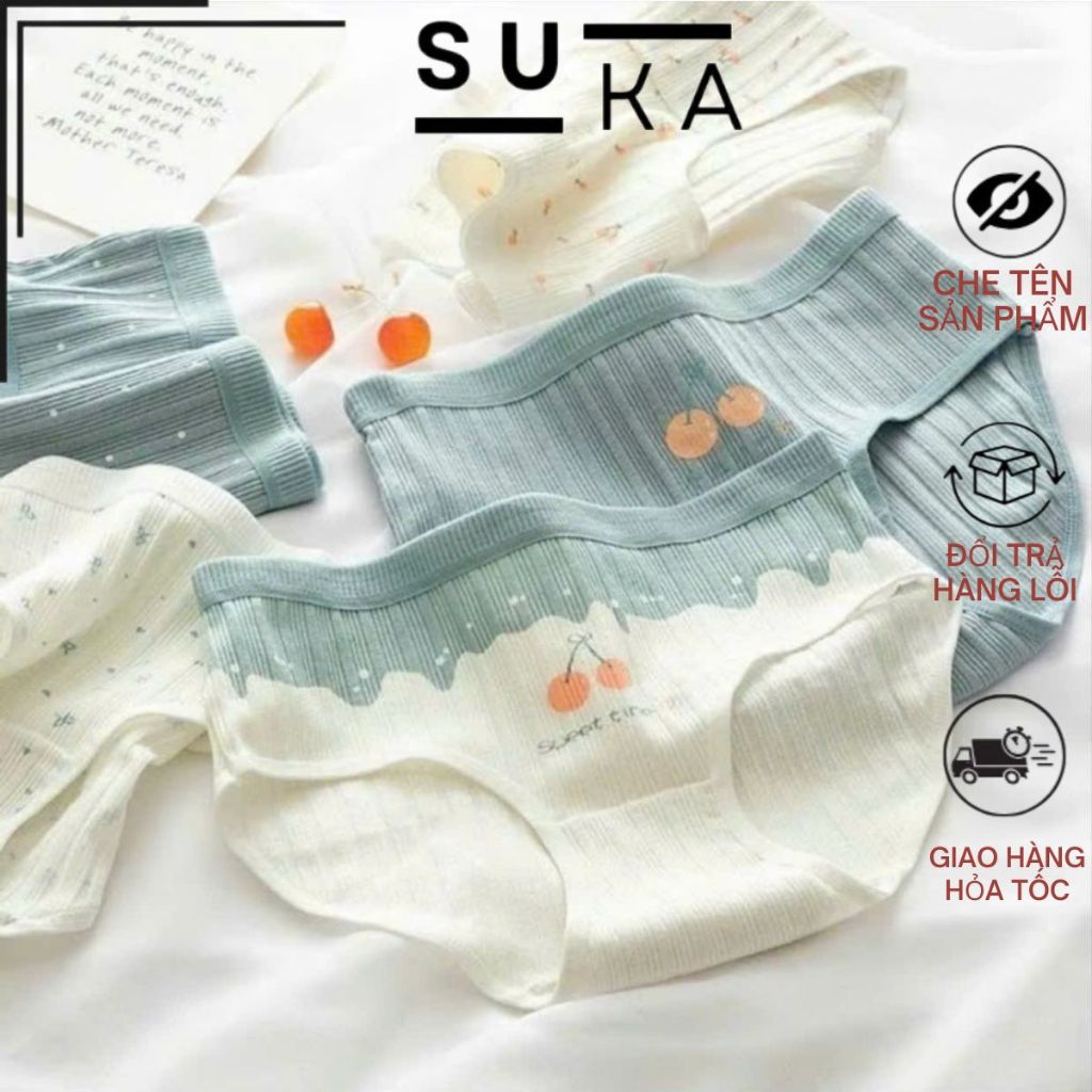 Set 10 Quần Lót Nữ Cotton Gân Tăm Mềm Dày Dặn , họa tiết dễ thương 275
