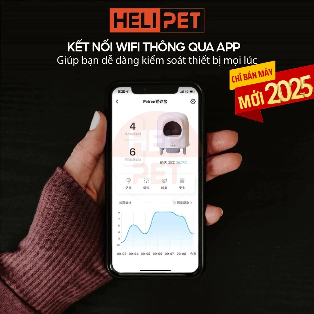 Ảnh [NEW 2025] Máy Vệ Sinh, Dọn Phân Mèo Tự Động PETREE x HeLiPet, Kết Nối Wifi, Dùng App, Bản Quốc Tế 3