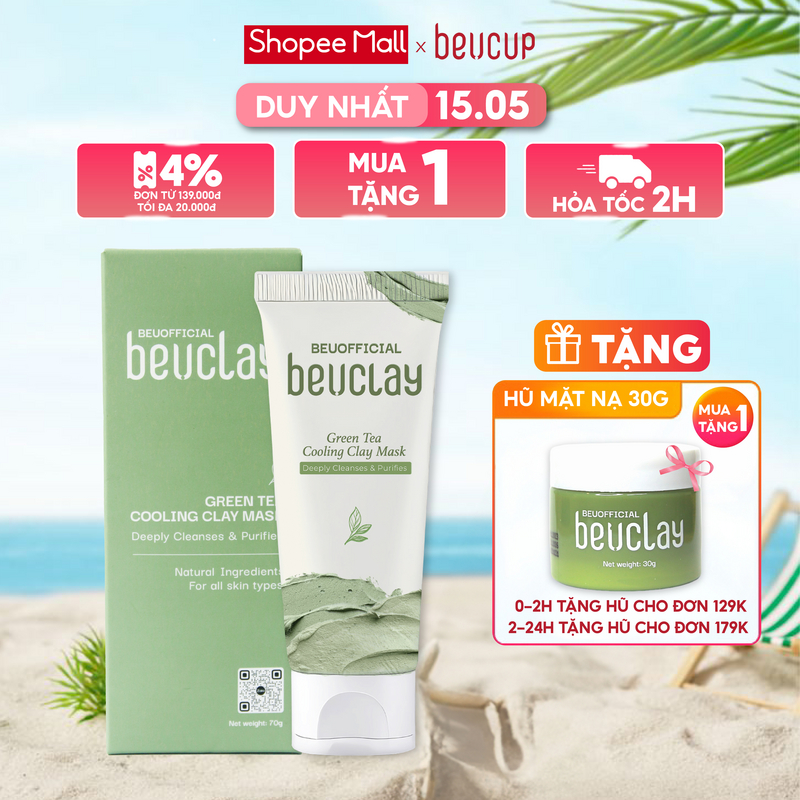 Ảnh Mặt nạ đất sét BEUCLAY trà xanh sáng da, se khít lỗ chân lông, kiểm soát dầu, hỗ trợ giảm mụn cám mụn đầu đen 1