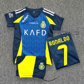 Bộ Quần Áo Bóng Đá Trẻ Em CLB Al Nassr 22/2023 - in RONALDO - Vải Mè Thái Gai Mịn KHO SỈ ÁO BÓNG ĐÁ