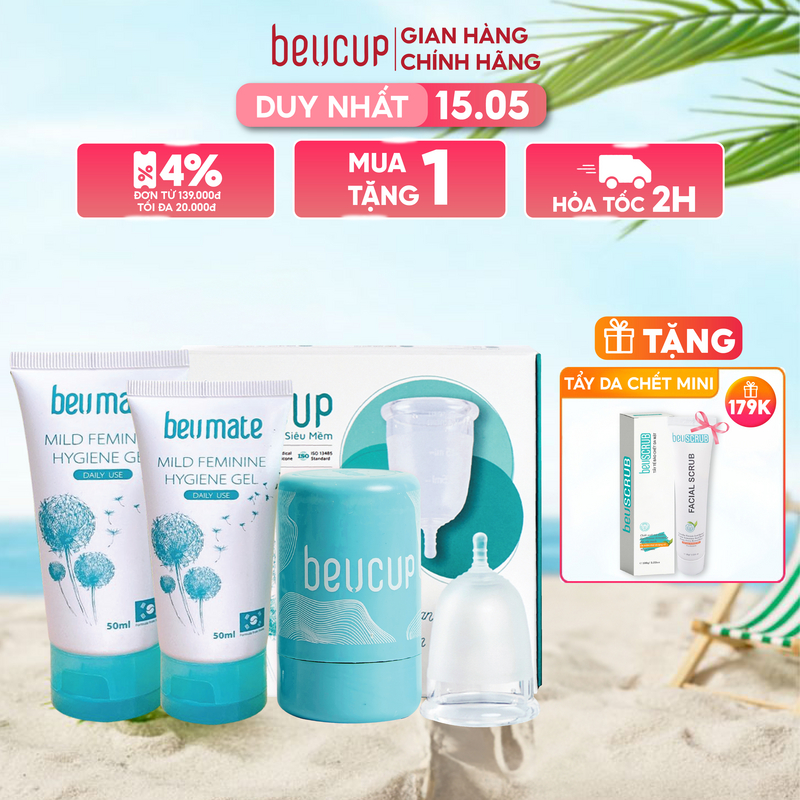 Ảnh Combo 1 Bộ Cốc Nguyệt San BeUcup Silicol Siêu mềm và 1 Dung Dịch Vệ Sinh CNS Beumate 1