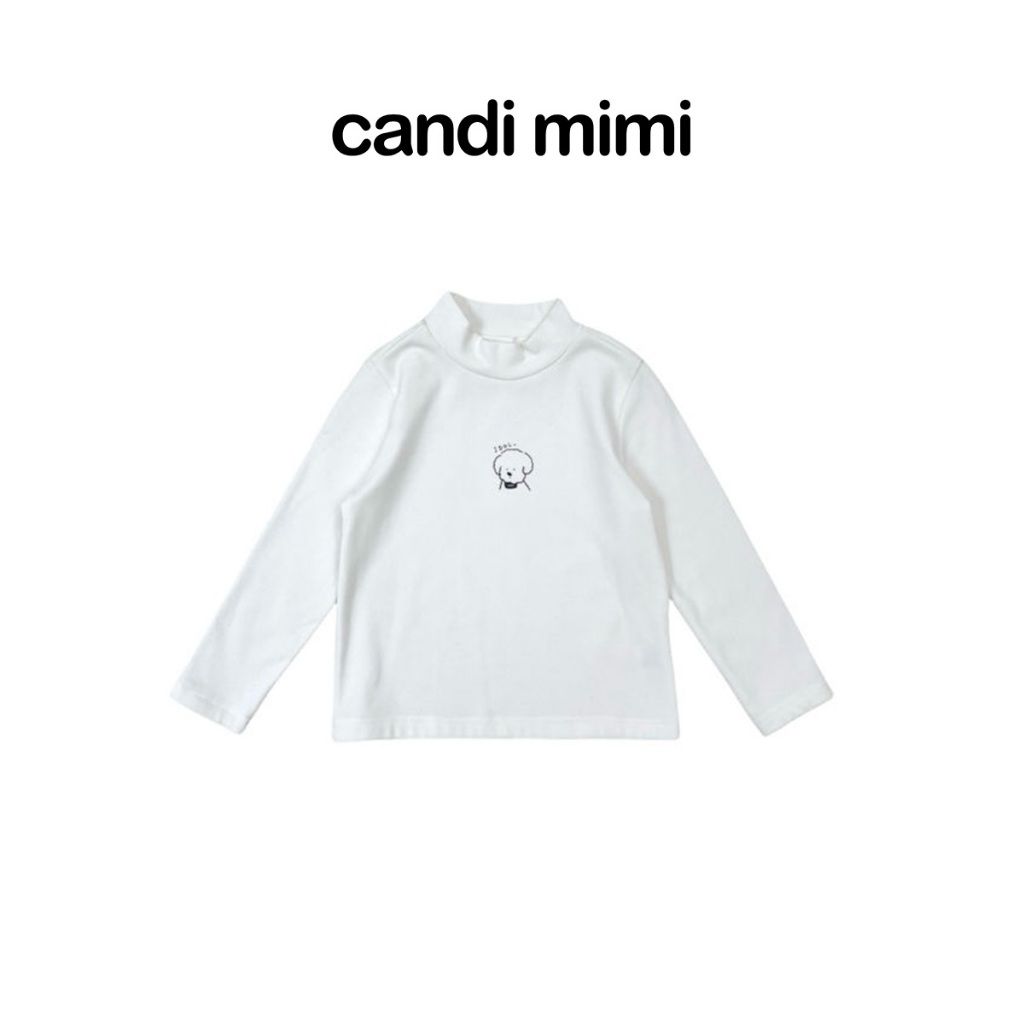 CANDI MIMI Áo cotton cổ 3 phân hình cún dễ thương - Phong cách Hàn Quốc