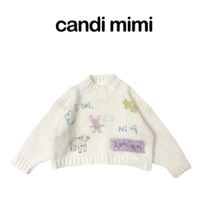 CANDI MIMI Áo len dài tay in hình ngộ nghĩnh - Phong cách Hàn Quốc