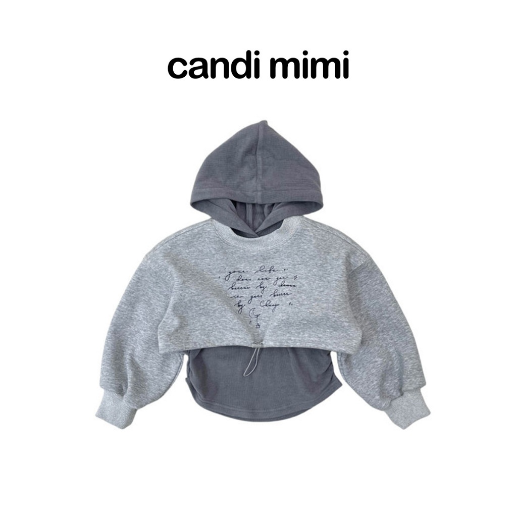 CANDIMIMI Set áo mũ cotton và croptop nỉ cotton - Phong cách Hàn QUốc