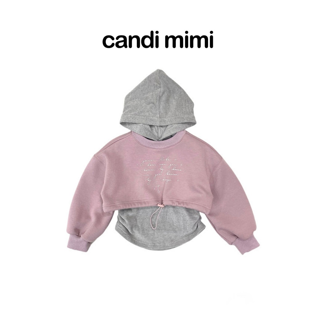 CANDIMIMI Set áo mũ cotton và croptop nỉ cotton - Phong cách Hàn QUốc