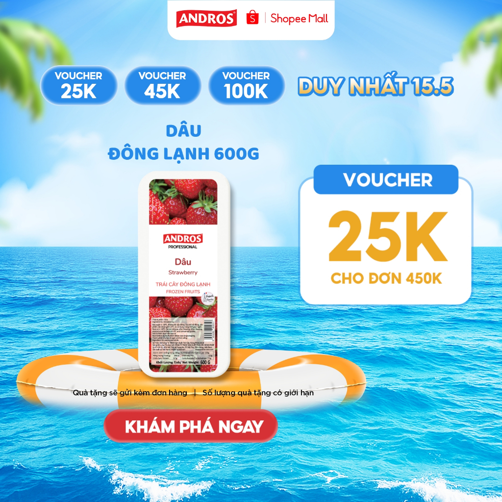 Ảnh Dâu Đông Lạnh - Không chất bảo quản - Trái cây đông lạnh ANDROS IQF - 600g - [Chỉ giao HCM] 1