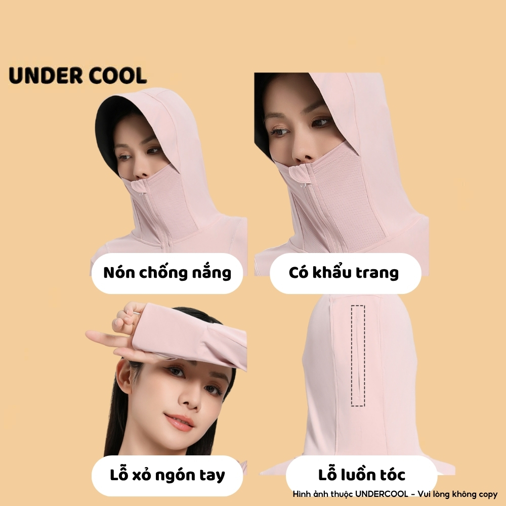 Áo chống nắng nữ thể thao UNDERCOOL Có mũ vành, chống tia cực tím, siêu mát, thoáng khí, thiết kế ôm dáng co giãn  ACN10