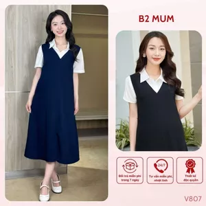 Váy bầu thiết kế: Yếm dáng dài dáng A cổ V basic dài qua gối phù hợp đi làm đi chơi - V807 B2MUM ( Yếm rời áo )