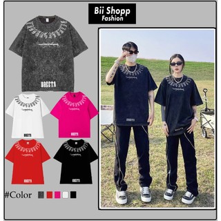 LOCAL BRAND Áo thun Wash Chữ Cổ CITY Phong Cách Unisex Form Rộng / Áo thun Phông Màu Phong Cách Âu Mỹ