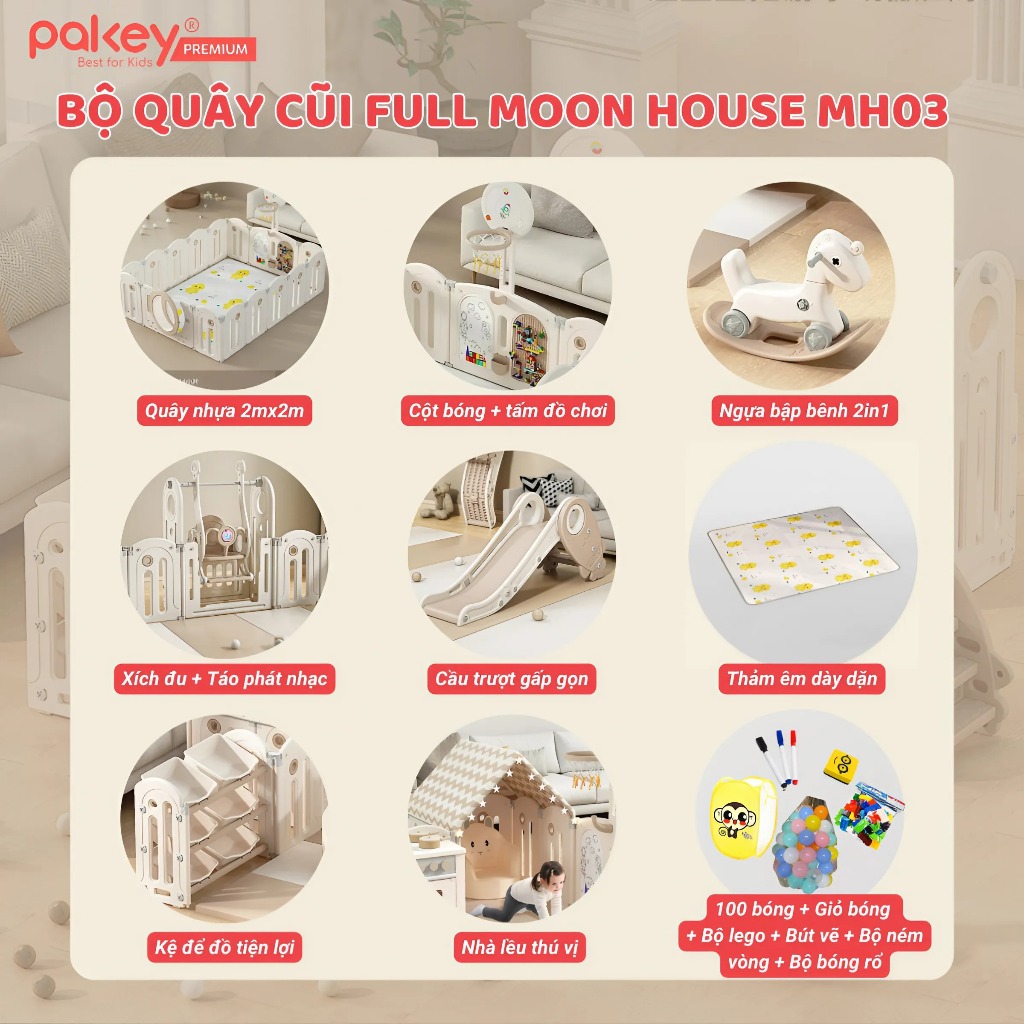 Ảnh Bộ Quây Cũi Nhựa Full PAKEY Moon House Đa Dạng Trò Chơi Thú Vị Cho Bé Chiều Cao Lên Tới 63cm, Bảo Hành Trọn Đời 2