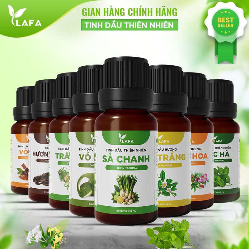 Tinh Dầu LAFA Nguyên Chất 10ml/50ml - Thơm Phòng, Thư Giãn, Đuổi Muỗi | Sả Chanh, Bạc Hà, Trà Tràm, Bưởi, Quế,..