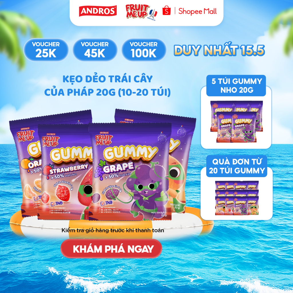 Ảnh Kẹo Dẻo Trái Cây Gummy 20G (Combo 10 Túi & 20 Túi) - Nhập Khẩu Từ Pháp Của Pháp - ANDROS FRUIT ME UP GUMMY 1